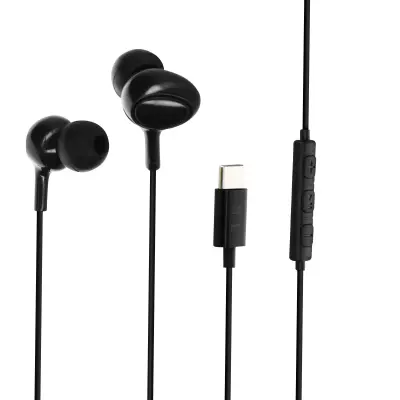 Žicne slušalke USB-C z daljinskim upravljalnikom in mikrofonom za prostorocno telefoniranje – crne