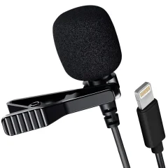 Lavalier mikrofon za iPhone / iPad z zmanjševanjem hrupa, Lightning Plug in vrtljivim za 360°, LinQ - crn