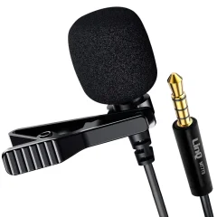 Lavalier mikrofon za pametni telefon z zmanjševanjem hrupa, 3,5 mm vticnico in vrtljivim za 360°, LinQ - crn