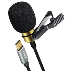 Visokokakovosten 360° vsesmerni mikrofon USB-C Lavalier z 2m kablom, LinQ - crn