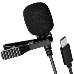 Lavalier mikrofon za pametni telefon z zmanjševanjem šuma, vticem USB-C in vrtljivim za 360°, LinQ - crn