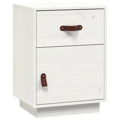 vidaXL Nočna omarica bela 40x34x55 cm trdna borovina