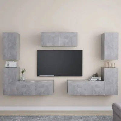 Komplet TV omaric 7-delni betonsko siva iverna plošča