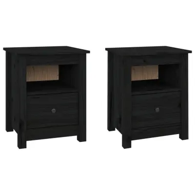 vidaXL Nočna omarica 2 kosa črna 40x35x49 cm trdna borovina