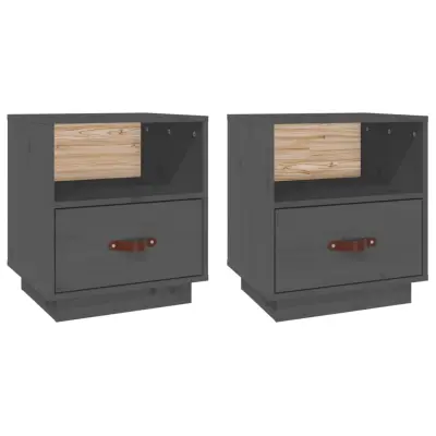 vidaXL Nočna omarica 2 kosa siva 40x34x45 cm trdna borovina