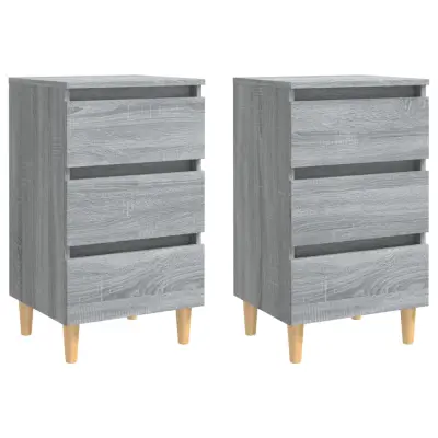 vidaXL Nočna omarica z lesenimi nogami 2 kosa siva sonoma 40x35x69 cm