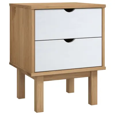 vidaXL Nočna omarica OTTA rjava in bela 45x39x57 cm trdna borovina