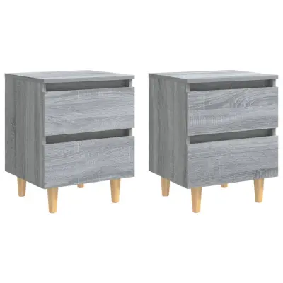 vidaXL Nočna omarica z lesenimi nogami 2 kosa siva sonoma 40x35x50 cm