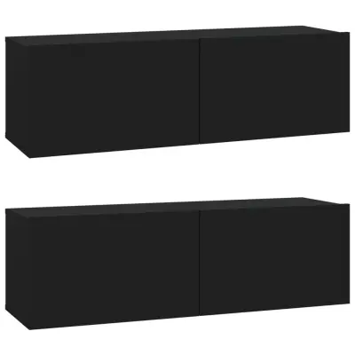 vidaXL Stenska TV omarica 2 kosa črna 100x30x30 cm inženirski les
