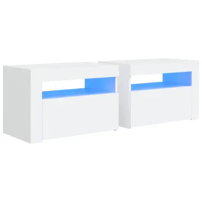 vidaXL Nočna omarica 2 kosa z LED lučkami bela 60x35x40 cm