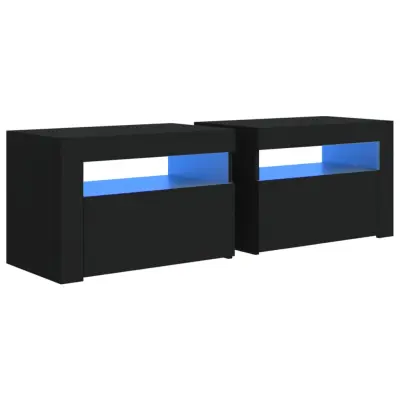 vidaXL Nočna omarica 2 kosa z LED lučkami črna 60x35x40 cm