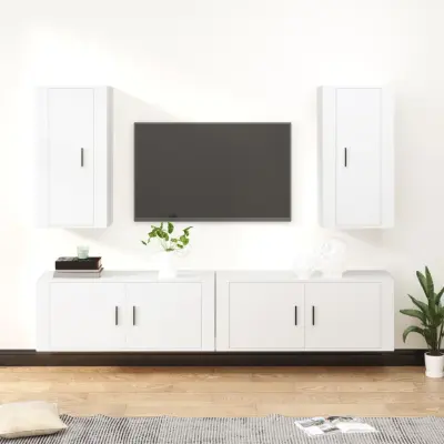 vidaXL Komplet TV omaric 4-delni bel inženirski les