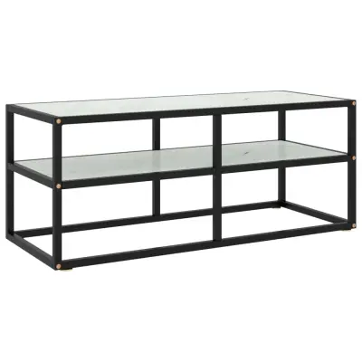vidaXL TV omarica črna in belo marmorno steklo 100x40x40 cm