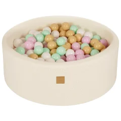 Okrogel bazen z žogicami MeowBaby® 90x30 cm, bela tobogan, 200 žogic: Pastelno roza/mint/bela/bež