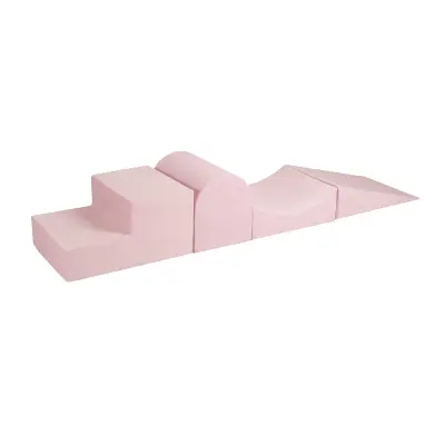 MeowBaby® Montessori 4-delno penasto igrišče brez bazena s kroglicami, žametno, puder roza