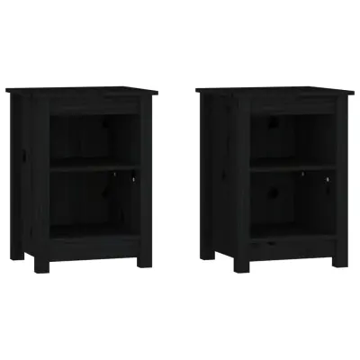 vidaXL Nočna omarica 2 kosa črna 40x35x55 cm trdna borovina