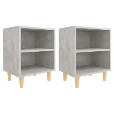 vidaXL Nočna omarica z lesenimi nogami 2 kosa betonsko siva 40x30x50cm