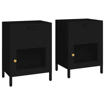 vidaXL Nočna omarica 2 kosa črna 40x30x54,5 cm jeklo in steklo