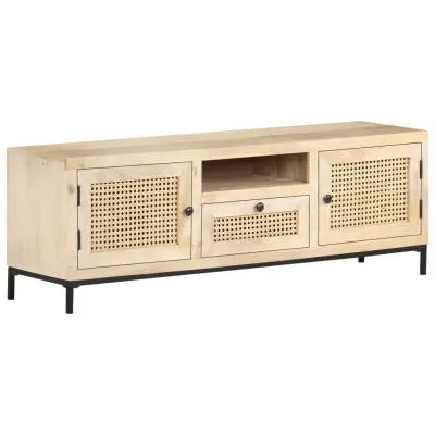 vidaXL TV omarica 120x30x40 cm trden mangov les in naravni trst
