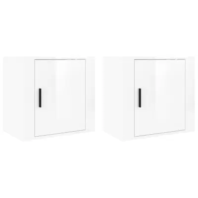 vidaXL Stenske nočne omarice 2 kosa visok sijaj bele 50x30x47cm