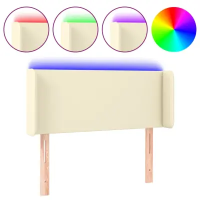 vidaXL LED posteljno vzglavje krem 93x16x78/88 cm umetno usnje