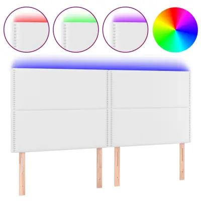 vidaXL LED posteljno vzglavje belo 200x5x118/128 cm umetno usnje