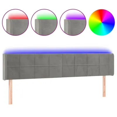 vidaXL LED posteljno vzglavje svetlo sivo 203x16x78/88 cm žamet