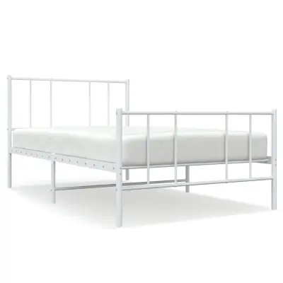 vidaXL Kovinski posteljni okvir z vzglavjem in vznožjem bel 107x203 cm