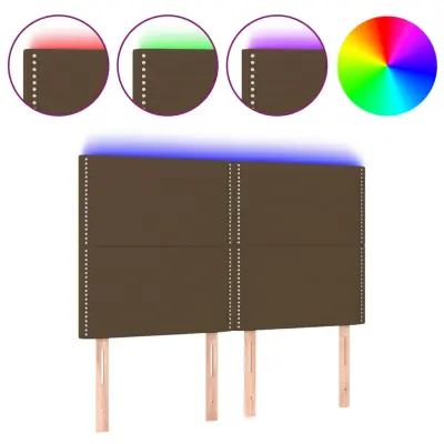 vidaXL LED posteljno vzglavje temno rjavo 144x5x118/128 cm blago