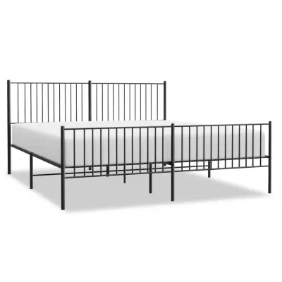 vidaXL Kovinski posteljni okvir z vzglavjem in vznožjem črn 200x200 cm