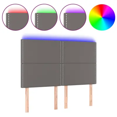 vidaXL LED posteljno vzglavje sivo 144x5x118/128 cm umetno usnje