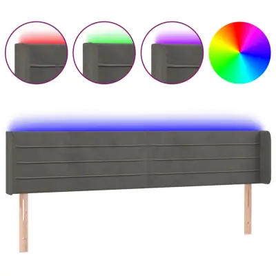 vidaXL LED posteljno vzglavje temno sivo 203x16x78/88 cm žamet