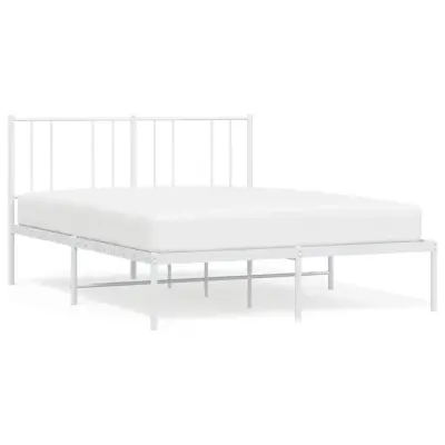vidaXL Kovinski posteljni okvir z vzglavjem bel 135x190 cm