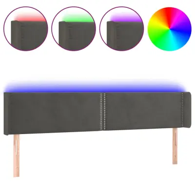 vidaXL LED posteljno vzglavje temno sivo 203x16x78/88 cm žamet