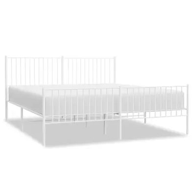 vidaXL Kovinski posteljni okvir z vzglavjem in vznožjem bel 183x213 cm