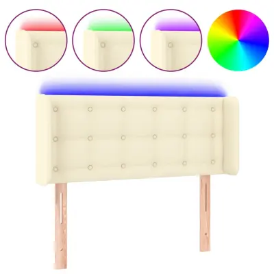 vidaXL LED posteljno vzglavje krem 103x16x78/88 cm umetno usnje