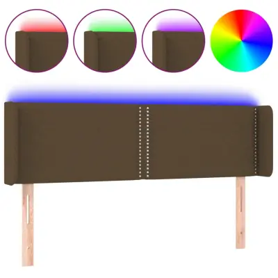 vidaXL LED posteljno vzglavje temno rjavo 147x16x78/88 cm blago