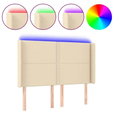 vidaXL LED posteljno vzglavje krem 147x16x118/128 cm blago