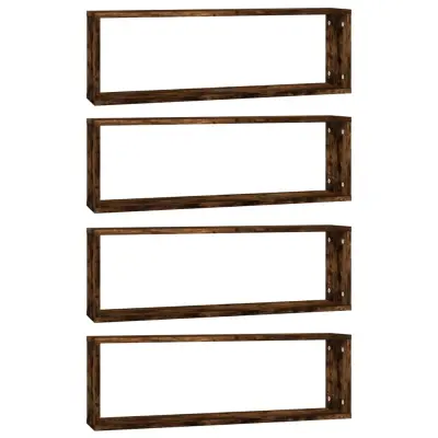 vidaXL Stenske kockaste police 4 kosi dim. hrast 80x15x26,5cm inž. les