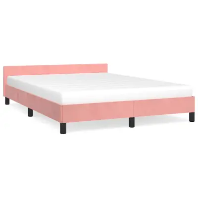 vidaXL Posteljni okvir z vzglavjem brez vzmetnice roza 140x190cm žamet
