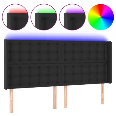 vidaXL LED posteljno vzglavje črno 203x16x118/128 cm umetno usnje