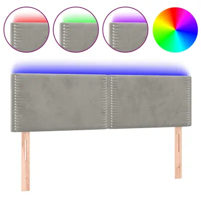 vidaXL LED posteljno vzglavje svetlo sivo 144x5x78/88 cm žamet
