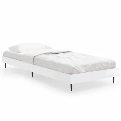 vidaXL Posteljni okvir visok sijaj bel 75x190 cm inženirski les