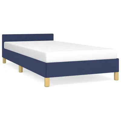 vidaXL Posteljni okvir z vzglavjem brez vzmetnice moder 90x200cm blago