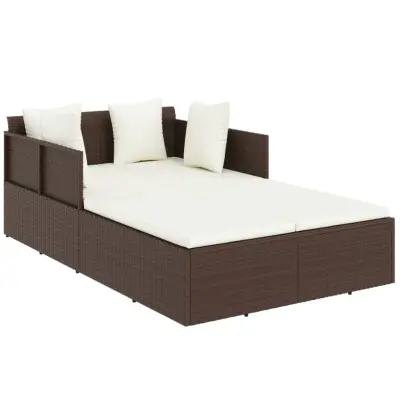 vidaXL Ležalnik z blazinami rjav 182x118x63 cm poli ratan
