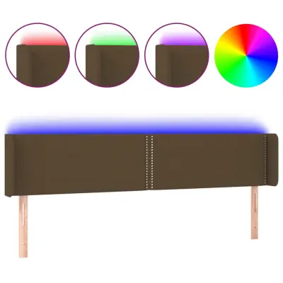 vidaXL LED posteljno vzglavje temno rjavo 203x16x78/88 cm blago
