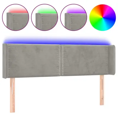 vidaXL LED posteljno vzglavje svetlo sivo 147x16x78/88 cm žamet