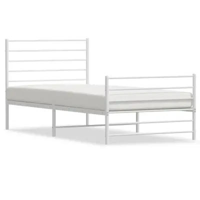 vidaXL Kovinski posteljni okvir z vzglavjem in vznožjem bel 100x200 cm
