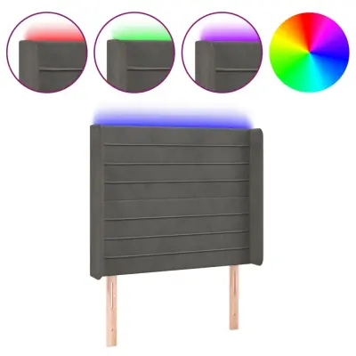 vidaXL LED posteljno vzglavje temno sivo 103x16x118/128 cm žamet