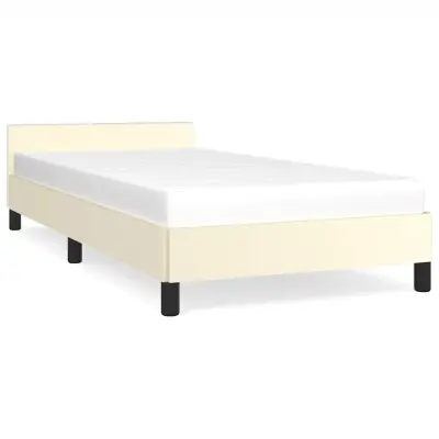 vidaXL Posteljni okvir z vzglavjem brez vzmetnice krem 90x190 cm